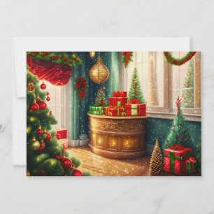 Festively decorated room, traditional Christmas Holiday Card