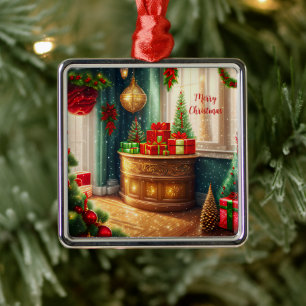 Festively decorated room, traditional Christmas - Metal Ornament