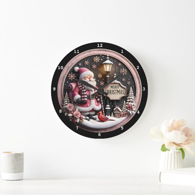 Festively Santa Claus with Christmas Details Large Clock (Home)