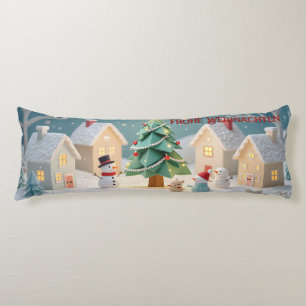 Festliche Weihnachtsszene mit Schneemännern Body Cushion