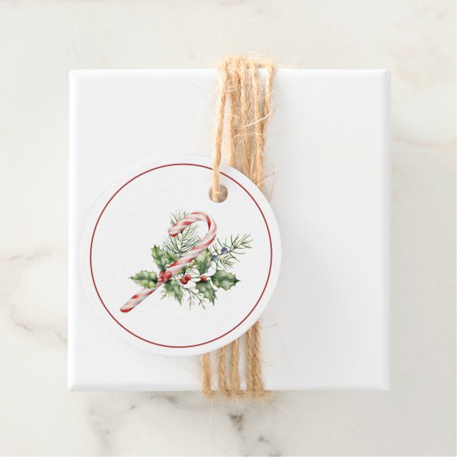 Festove Red & White Candy Cane Christmas Gift Tag (In Situ)