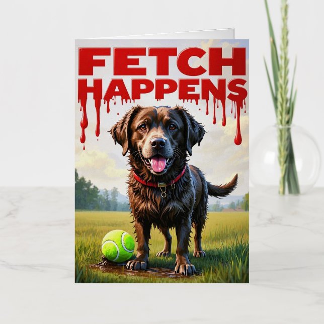 Fetch Happens Humourous dog spiral notebook  Foil Greeting Card (Front)