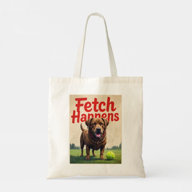 Fetch Happens Humourous dog tote bag muddy Labrado (Back)