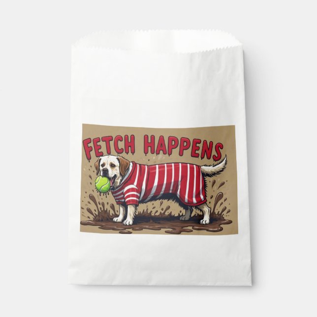 Fetch Happens Humourous poster muddy Labrador dog  Favour Bag (Front)