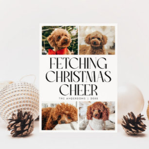 Fetching Christmas Cheer Dog Photo White Holiday Card