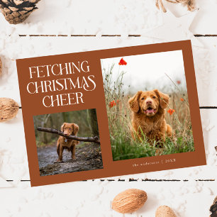 Fetching Christmas Cheer Terracotta Dog Photo  Holiday Card