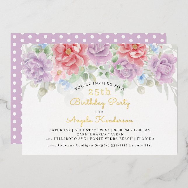 Fetching Floral Birthday Party Foil Invite (Front/Back)