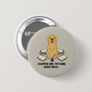 Fetching Good Ideas Golden Retriever Writers Book 6 Cm Round Badge
