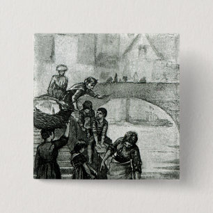 Fetching Water from the River 15 Cm Square Badge