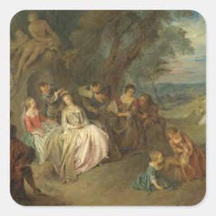Fête Champêtre, c. 1730 (oil on canvas) Square Sticker