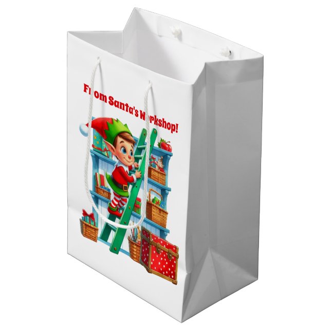 Fetive Christmas Santa's workshop elf Medium Gift Bag (Front Angled)