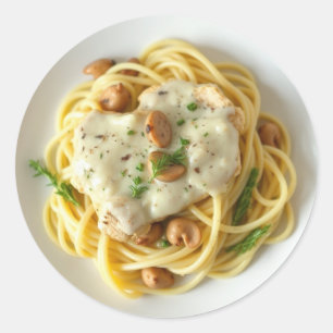 Fettuccini Alfredo Funny Food  Classic Round Sticker