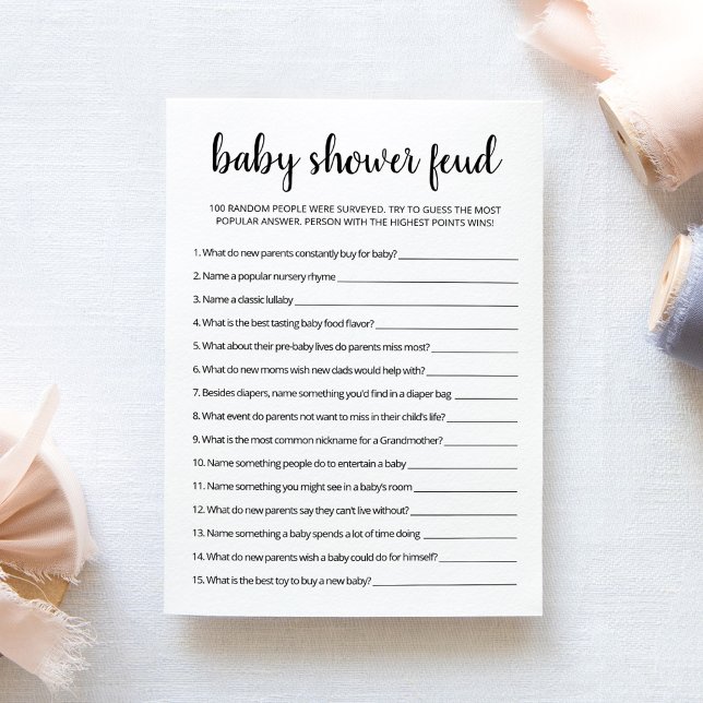 Feud game with Answers Baby Shower pary Card (Creator Uploaded)