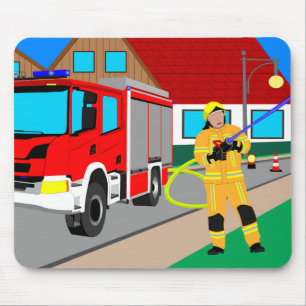 Feuerwehrmann im Feuerwehreinsatz beim löschen Mou Mouse Pad