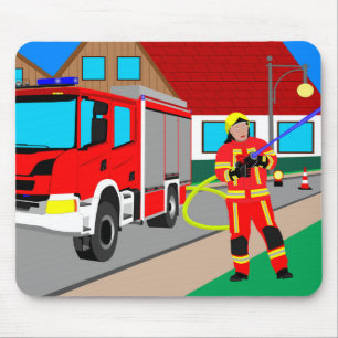 Feuerwehrmann im Feuerwehreinsatz beim löschen Mou Mouse Pad