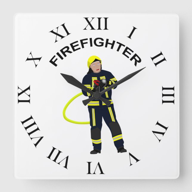 Feuerwehrmann in blauer Einsatzkleidung Quadratisc Square Wall Clock (Front)