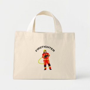 Feuerwehrmann in roter Einsatzkleidung Mini Stoff Tote Bag