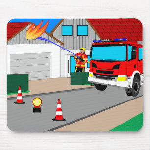 Feuerwehrmann löscht Garagenbrand Mousepad