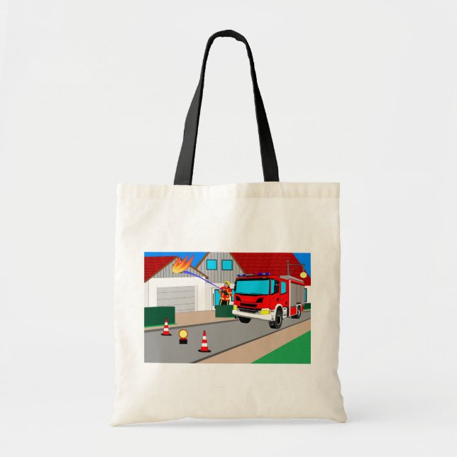 Feuerwehrmann löscht Garagenbrand Tragetasche Tote Bag (Front)
