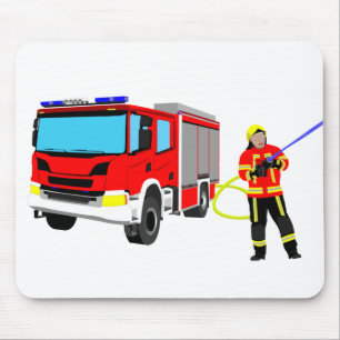 Feuerwehrmann und Löschfahrzeug Mousepad