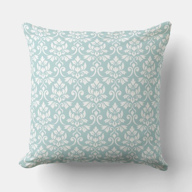 Feuille Damask 2Way Rpt Ptn Duck Egg Blue & White  Cushion (Front)