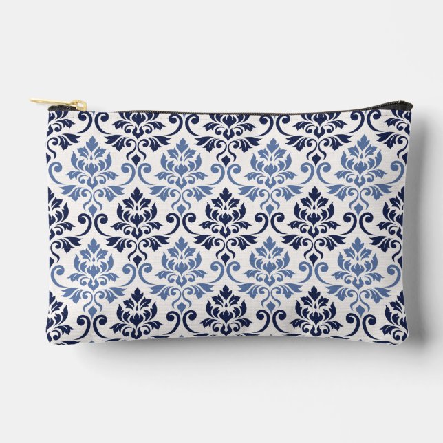 Feuille Damask Big Pattern Blues on Cream Accessory Pouch (Front)