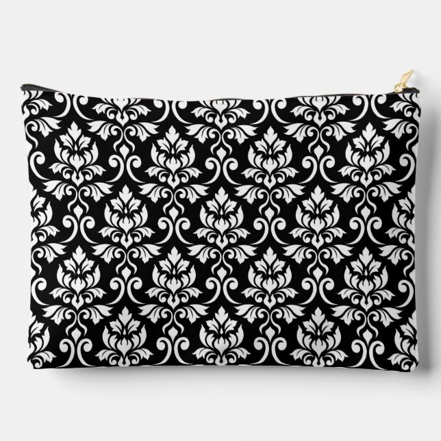 Feuille Damask Big Pattern White on Black Accessory Pouch (Back)
