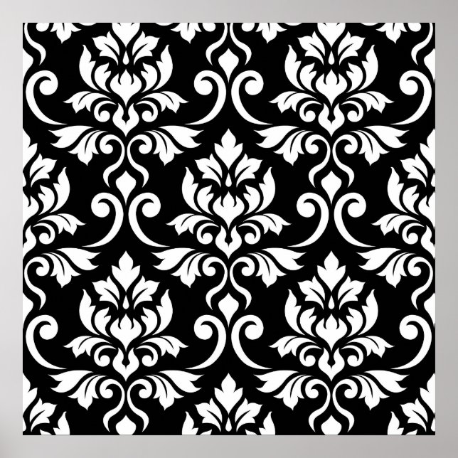 Feuille Damask Big Pattern White on Black Poster (Front)