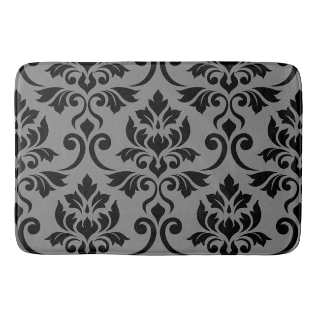 Feuille Damask Lg Pattern Black on Grey Bath Mat (Front)
