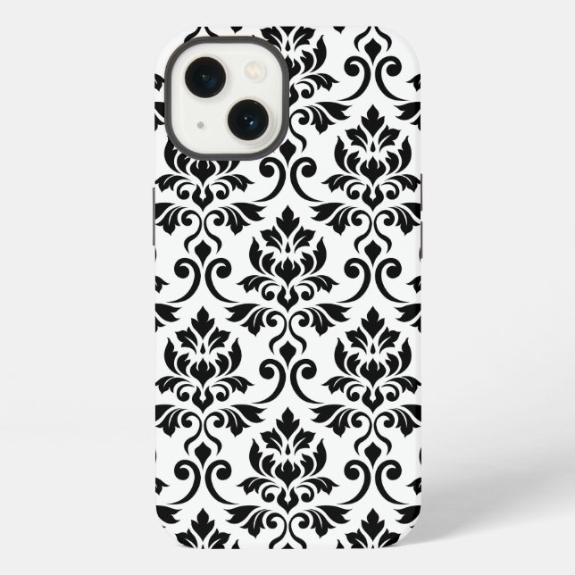 Feuille Damask Lg Pattern Black on White iPhone Case (Back)