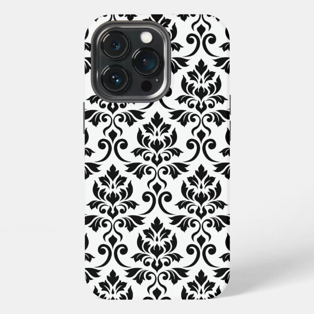 Feuille Damask Lg Pattern Black on White iPhone Case (Back)