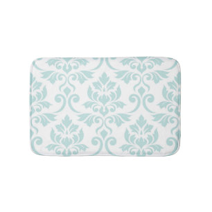 Feuille Damask Lg Pattern Light Teal on White Bath Mat