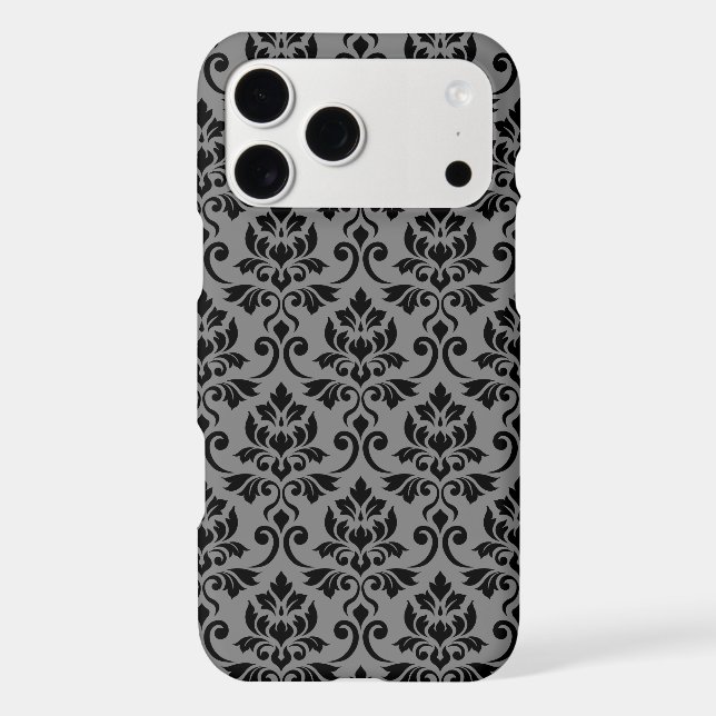 Feuille Damask Pattern Black on Grey (Back)