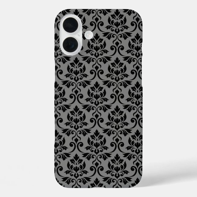 Feuille Damask Pattern Black on Grey Case-Mate iPhone Case (Back)