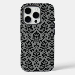 Feuille Damask Pattern Black on Grey iPhone 16 Pro Case