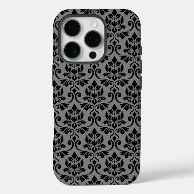 Feuille Damask Pattern Black on Grey Case-Mate iPhone Case (Back)