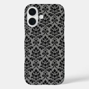 Feuille Damask Pattern Black on Grey iPhone 16 Case