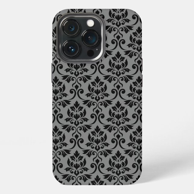 Feuille Damask Pattern Black on Grey iPhone Case (Back)