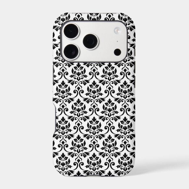 Feuille Damask Pattern Black on White (Back)