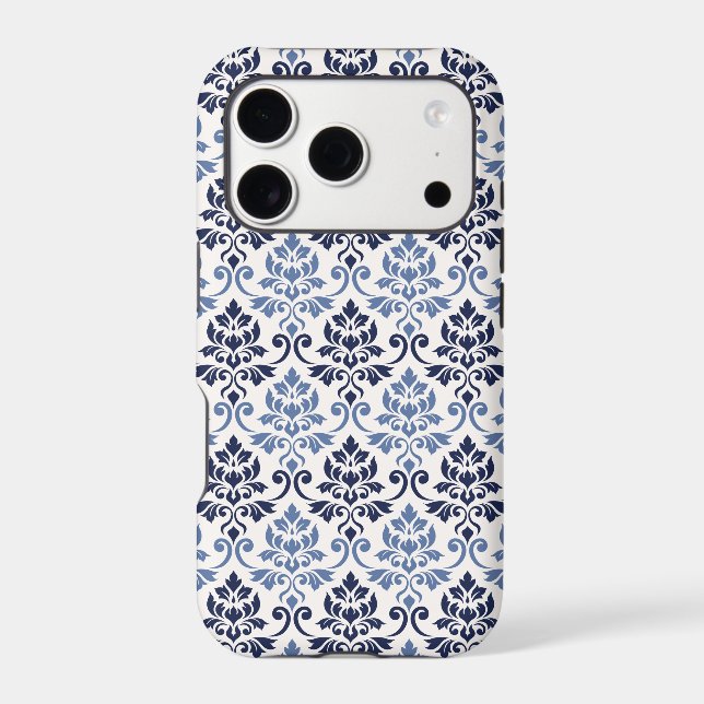 Feuille Damask Pattern Blues on Cream (Back)