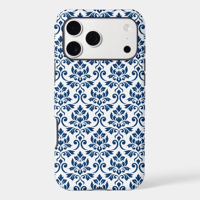 Feuille Damask Pattern Dark Blue on White (Back)