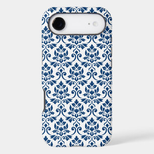 Feuille Damask Pattern Dark Blue on White