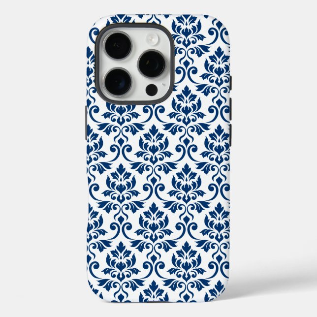 Feuille Damask Pattern Dark Blue on White Case-Mate iPhone Case (Back)
