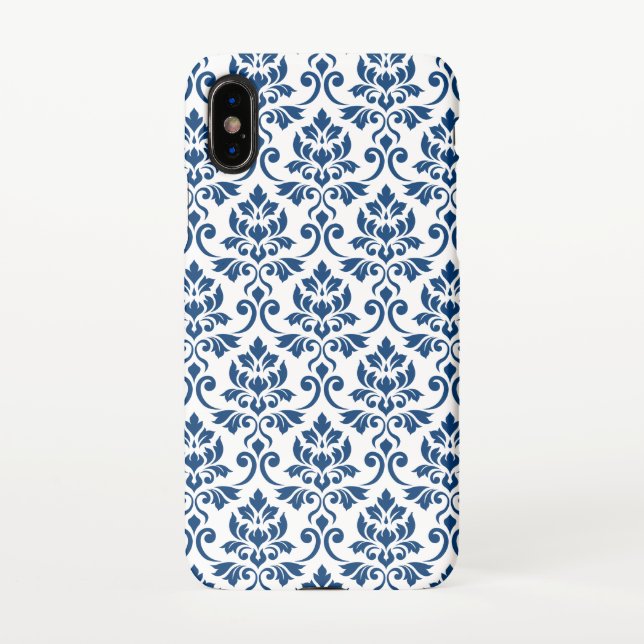 Feuille Damask Pattern Dark Blue on White iPhone Case (Back)
