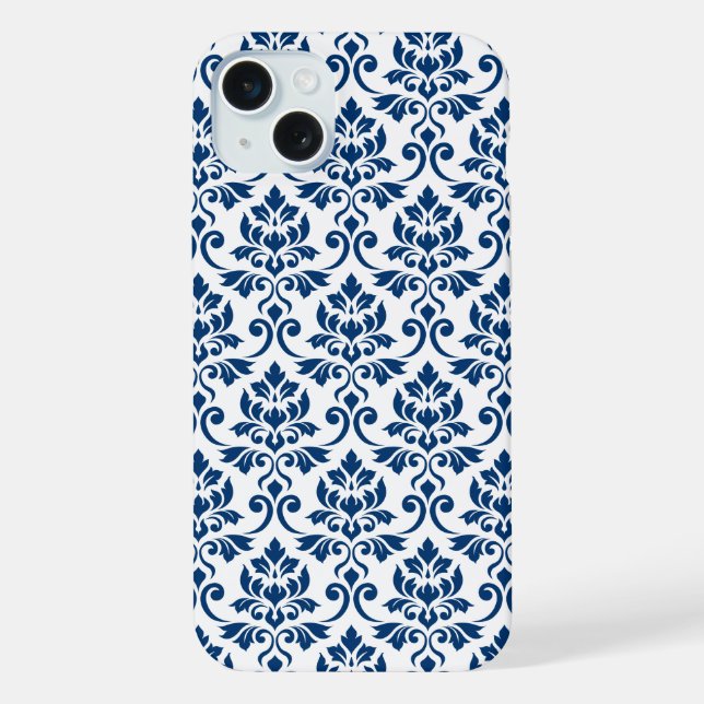Feuille Damask Pattern Dark Blue on White iPhone Case (Back)