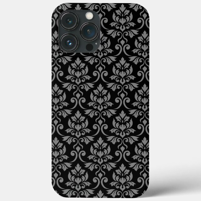 Feuille Damask Pattern Grey on Black Case-Mate iPhone Case (Back)