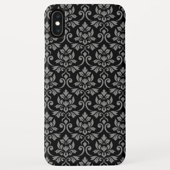 Feuille Damask Pattern Grey on Black Case-Mate iPhone Case (Back)