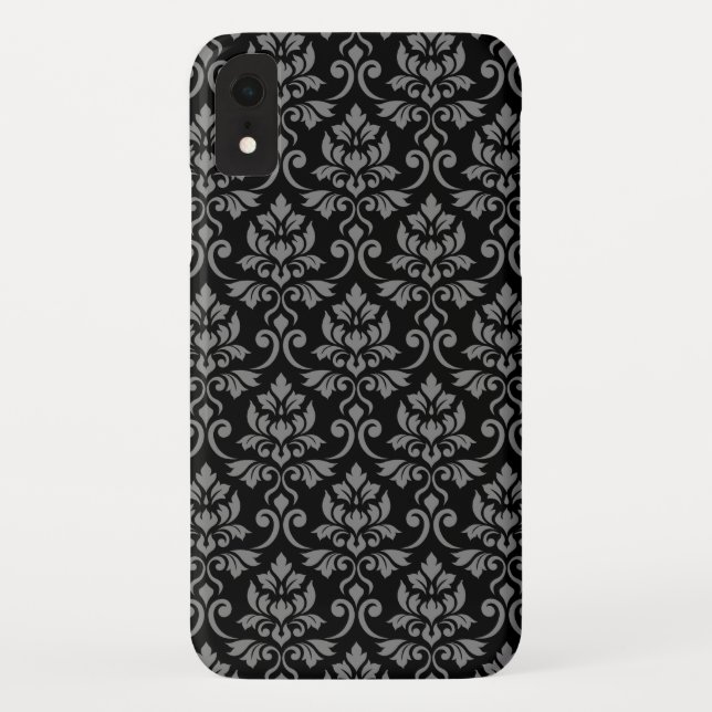 Feuille Damask Pattern Grey on Black Case-Mate iPhone Case (Back)