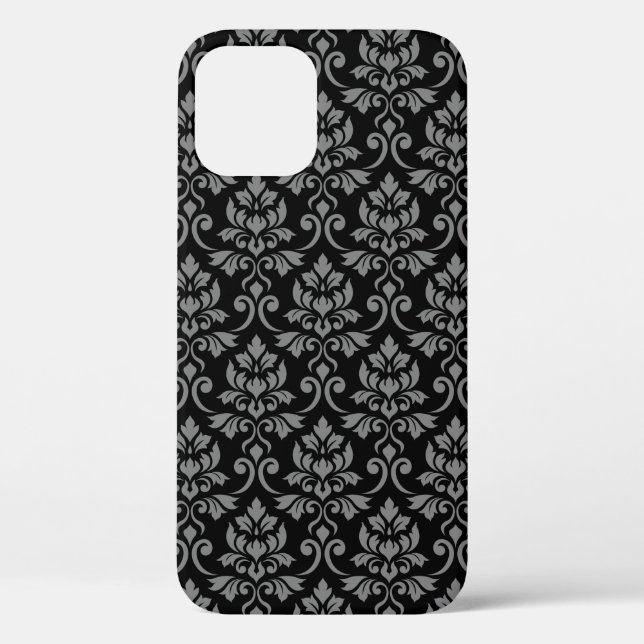 Feuille Damask Pattern Grey on Black Case-Mate iPhone Case (Back)