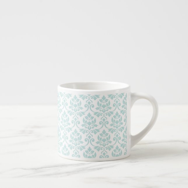 Feuille Damask Pattern Light Teal on White Espresso Cup (Right)